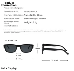 Detailed size chart for olive green square sunglasses showing precise frame measurements