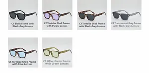 Six colors of retro square sunglasses with metal rivets including olive green and tortoise