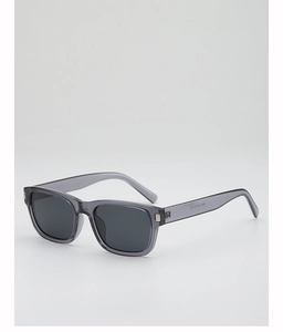 Detail view of olive green square sunglasses frame with 3893 specs on inner temple