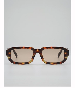 Detailed view of tortoiseshell frame sunglasses with vintage brown tinted lenses