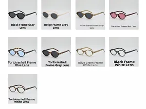 Collection of oval retro sunglasses in nine colors including tortoiseshell and olive green