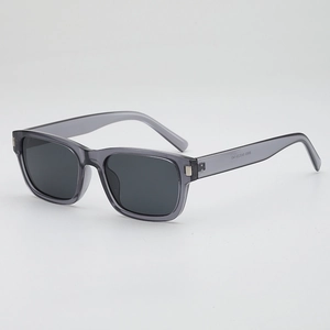 Retro olive green rectangular sunglasses with translucent frames and dark gray lenses