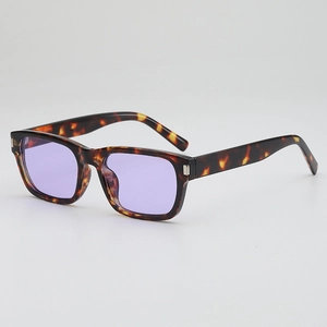 Vintage olive green square sunglasses with tortoiseshell frames and purple lenses