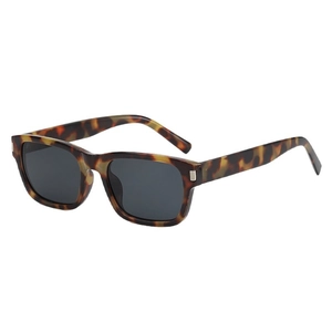 Retro olive green square frame sunglasses with dark grey lenses and silver metal accents