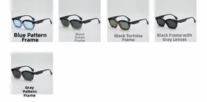 Collage of five irregular striped hip-hop sunglasses with retro thick frames and lenses