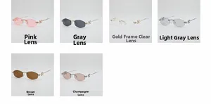 Détail de lunettes de soleil sans monture à charnières florales en six coloris tendance