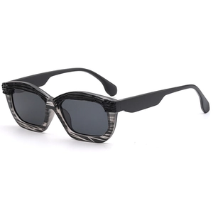 Retro irregular striped sunglasses with 3D texture and dark grey lenses for sun protection