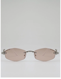 Détails de lunettes de soleil sans monture à facettes avec cristaux sur charnières argent