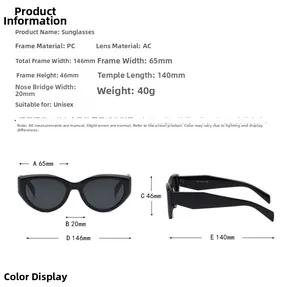Detailed size chart for small cat-eye sunglasses with precise frame measurements in mm