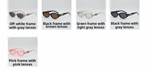 Detailed grid of retro small frame sunglasses in multiple colors with silver metal accents