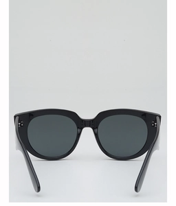 Front view of retro black square frame sunglasses with thick temples and dark gray lenses