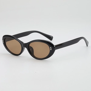 Lunettes de soleil œil de chat rétro, monture noire avec verres bruns et accents argent
