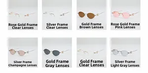 Grid display of oval rimless sunglasses featuring metal temples and star hinges