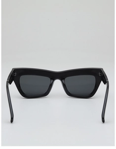 Detailed close-up of premium black cat-eye sunglasses showing high-quality frame hinges