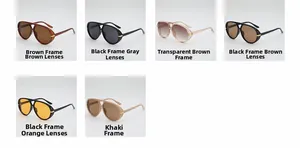 Detail view of double bridge aviator sunglasses in six vintage colors and finishes