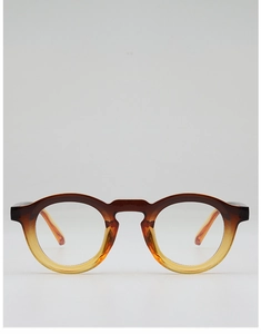 Detailed front view of retro round eyewear frame with brown amber gradient finish