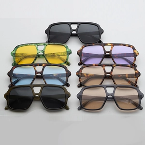 Top view of retro aviator sunglasses in multiple colors with classic double bridge design