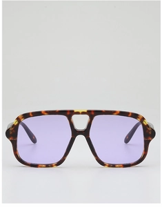 Close-up of double bridge tortoiseshell frames and gradient purple fashion lenses