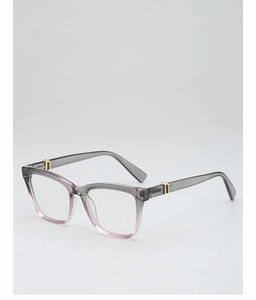 Detailed side view of square gradient glasses frames with golden metal hinge accents