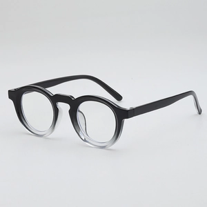 Retro round gradient eyeglasses frame with black to transparent finish from a 45-degree angle