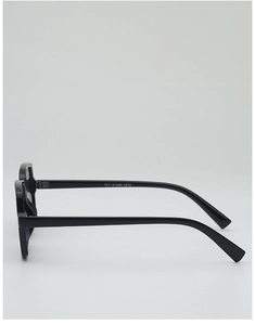 Detail of sleek black square frames showing sturdy hinges and smooth temple arms