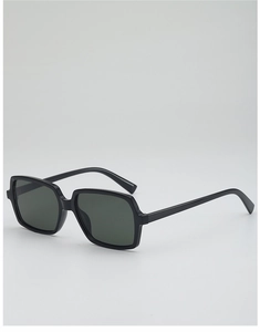 Detailed side view of black oversized square sunglasses with thick acetate frames