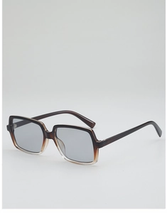 Detail view of large square gradient sunglasses with tortoise texture and grey lenses