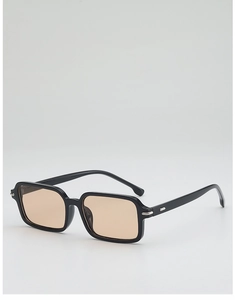 Detail of square black sunglasses with tea lenses and silver metal rivet accents