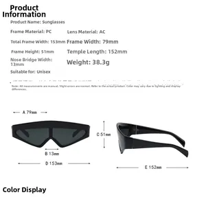 Dimensions détaillées des lunettes futuristes enveloppantes avec monture PC et verres AC