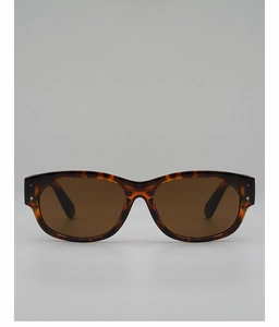 Detail of tortoiseshell texture frame sunglasses with vintage silver rivet accents