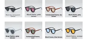 Detailed collection of retro round sunglasses in eight assorted colors and frame finishes