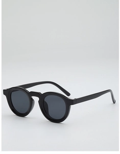 Polished round black retro sunglasses with dark UV protection lenses and wide resin frames