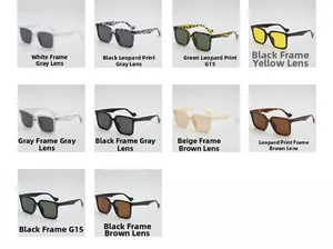 Grid display of vintage oversized square sunglasses in various frame colors and lenses