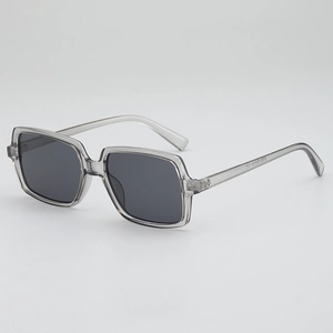 Fashionable oversized square sunglasses with transparent grey frame and dark grey lenses