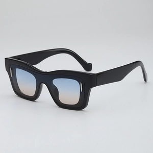 Classic black square frame sunglasses with trendy blue pink gradient UV lenses