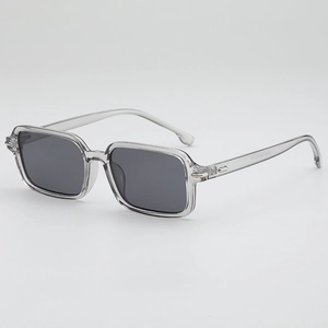 Modern square transparent grey sunglasses with dark grey lenses for men and women