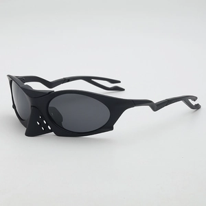 Matte black oversized polarized sports sunglasses with futuristic Y2K wraparound frame