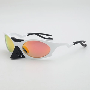 White streamline sports sunglasses with colorful gradient reflective polarized lenses
