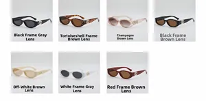 Showcase of retro oval sunglasses in multiple frame colors with metallic side logo