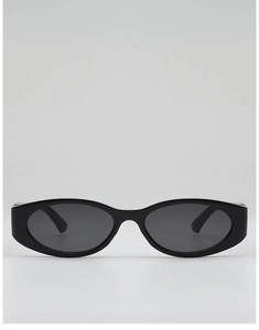 Front view of stylish oval black sunglasses with glossy frames in retro aesthetic