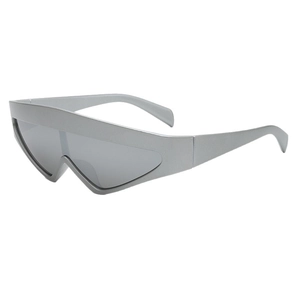 Lunettes de soleil futuristes argentées avec monture enveloppante géométrique chic
