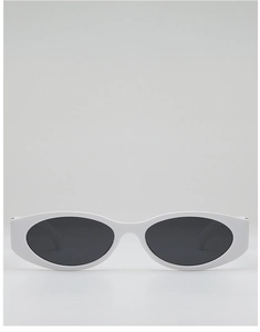 Front view of white oval sunglasses with dark grey lenses in a retro Y2K fashion style