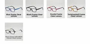 Detail showcasing five TR90 ultra-light retro eyeglasses in diverse frame colors