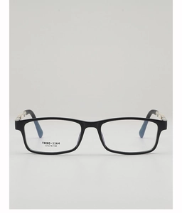 Macro shot of TR90 glasses frame showing silver metal pattern and model size details
