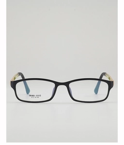 Front view of TR90 square frame glasses showing colorful stripe detail on the temples