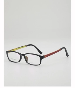 Detailed macro view of TR90 lightweight eyeglass frame featuring unique patterned temples