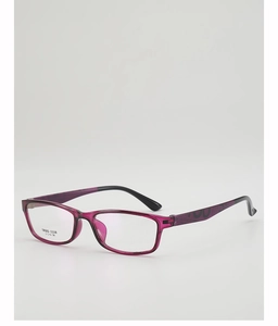 Detail view of TR90 square glasses frames showing purple transparency and model code