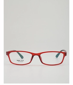Detailed front view of red rectangular TR90-1110 glasses frame with black temple tips