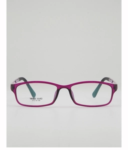 Close-up of purple TR90 glasses frame showing model TR90-1152 and size specifications