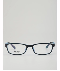 Detail of square TR90 eyewear frame showing blue inner lining and model specifications